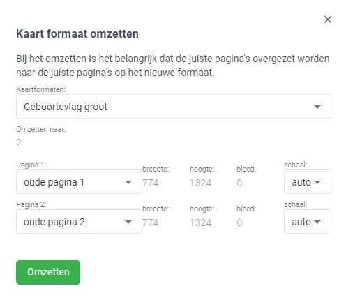 Kaartformaat omzetten