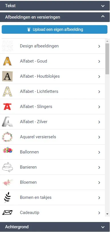 Beeldcategorieën in de editor