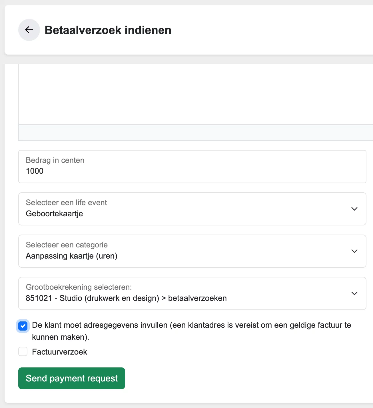 Betaalverzoek indienen in het CMS