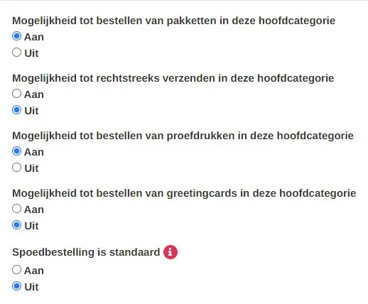 Categorie instellingen beheren