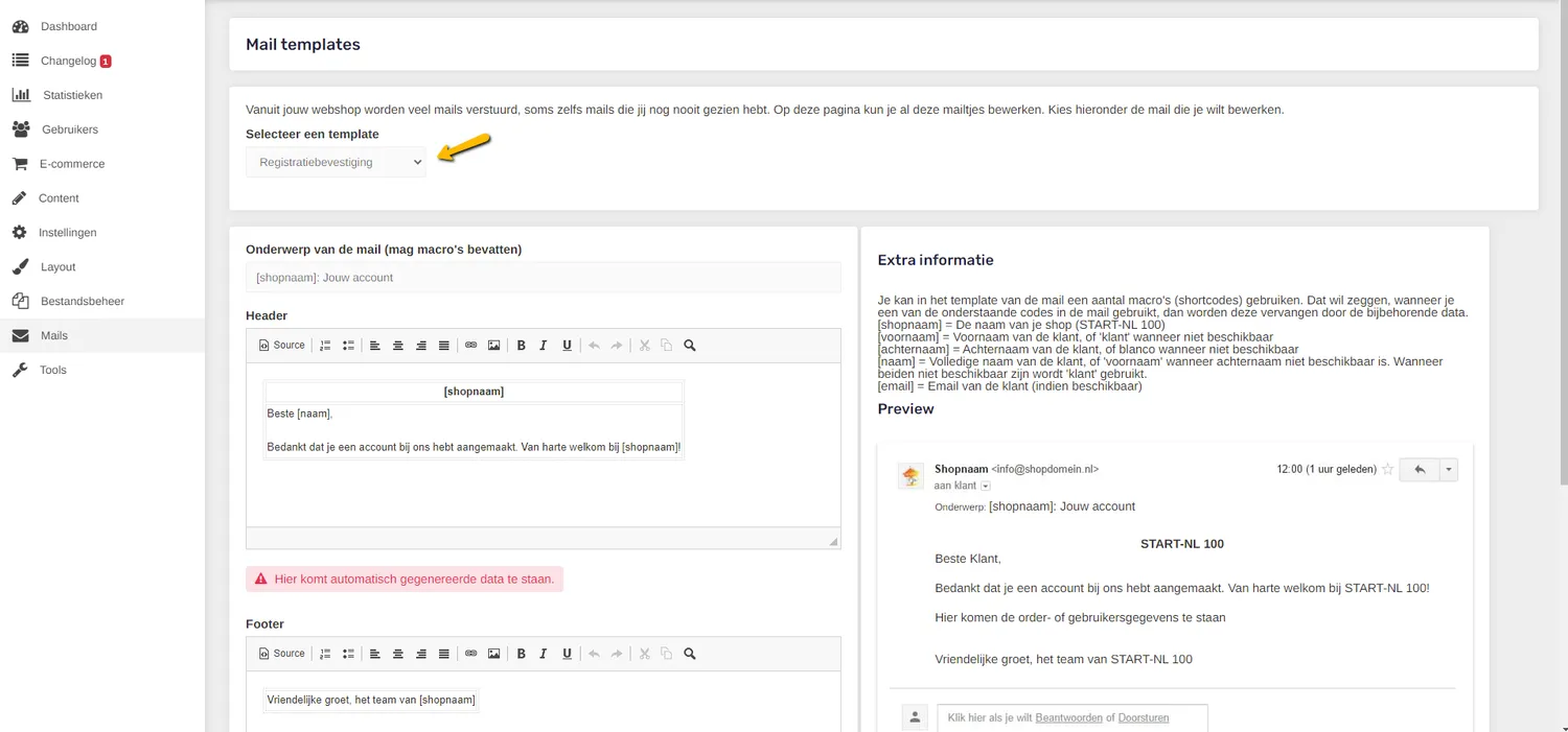E-mails bewerken in het CMS