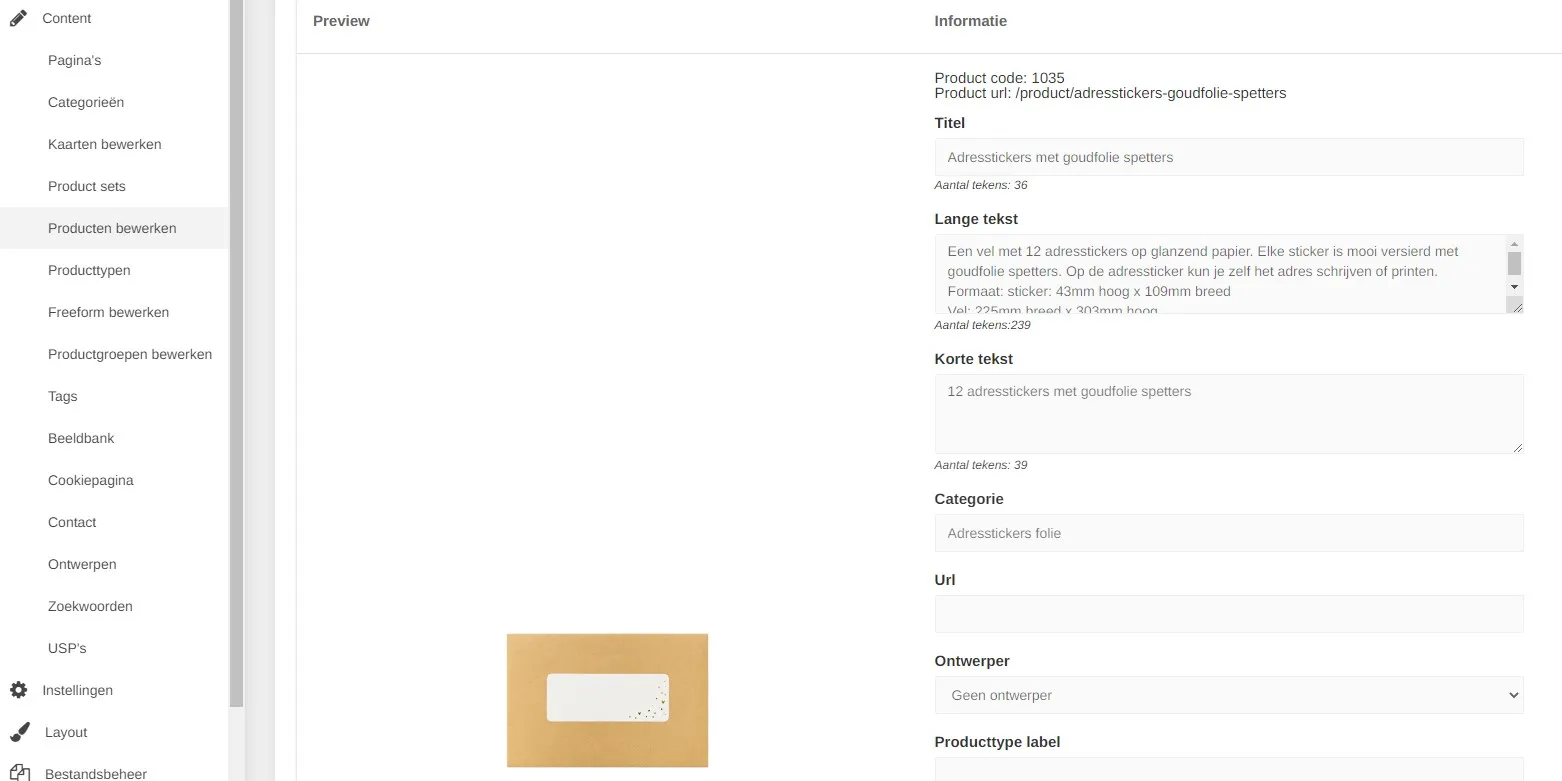 CMS producten bewerken