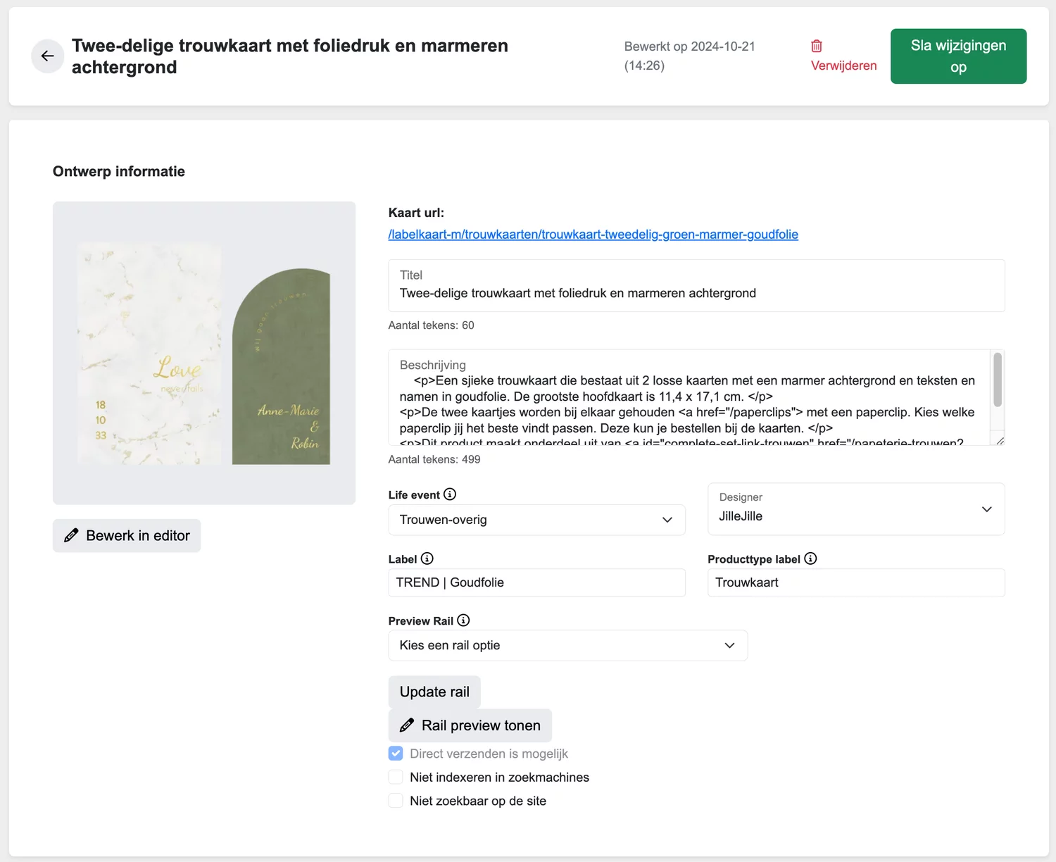Kaart opslaan op de site