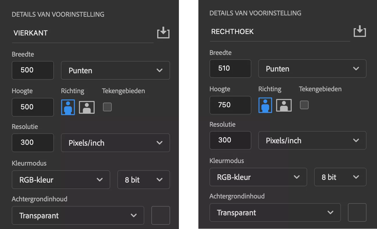 Voorbeeld achtergrond instellingen