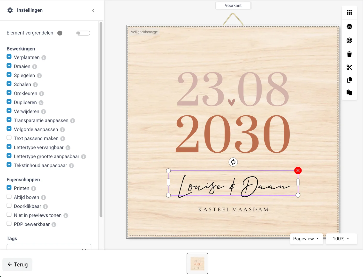 Ontwerp canvas in de editor