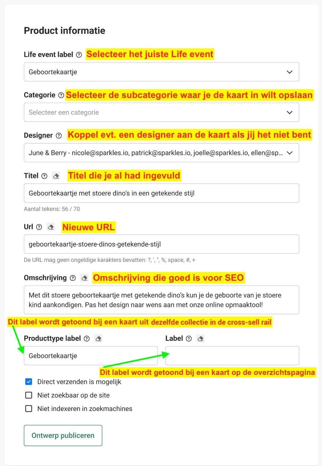 Kaart opslaan op de site