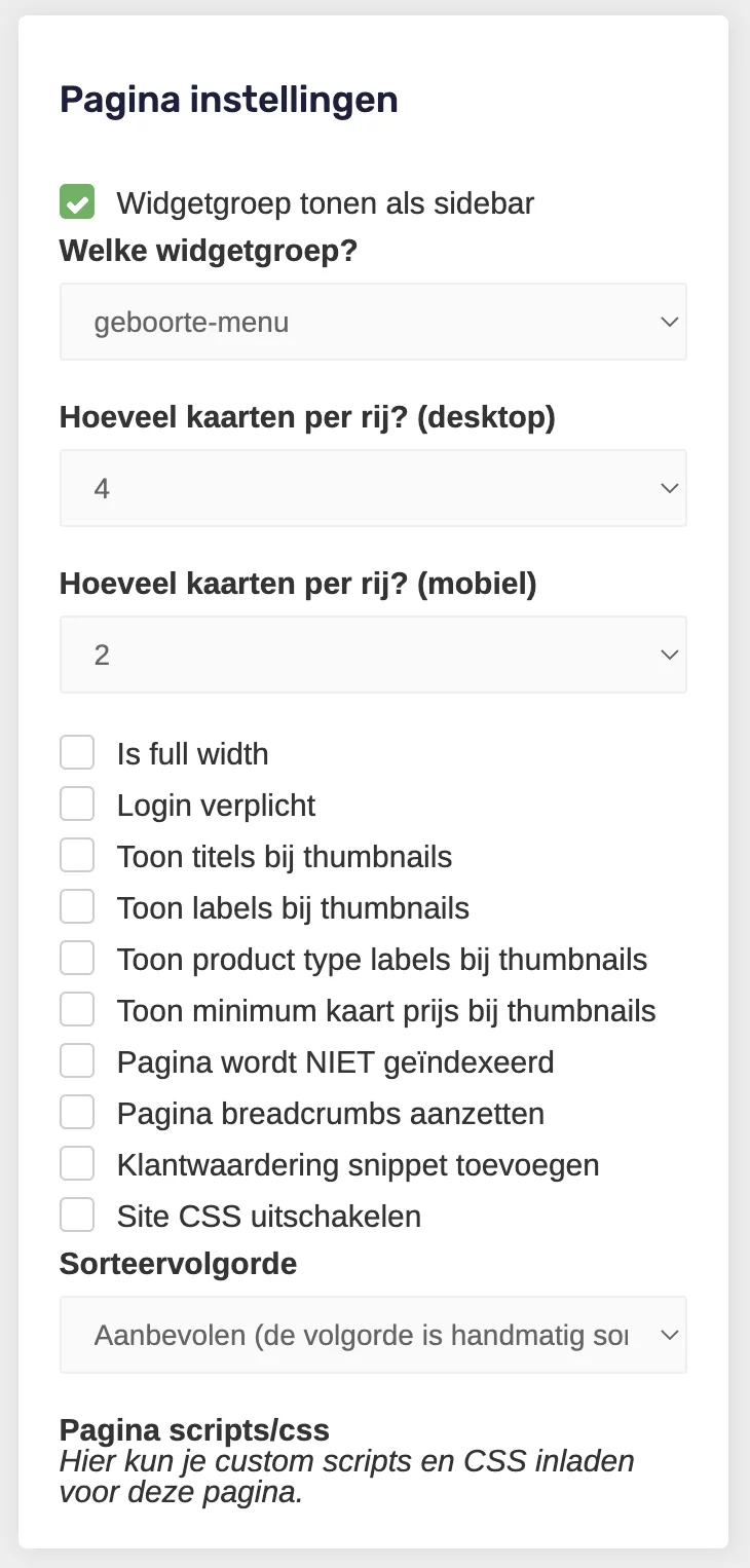 Pagina instellingen