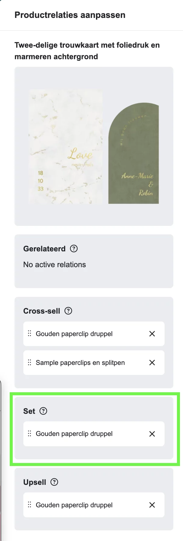 Set maken via kaarten bewerken