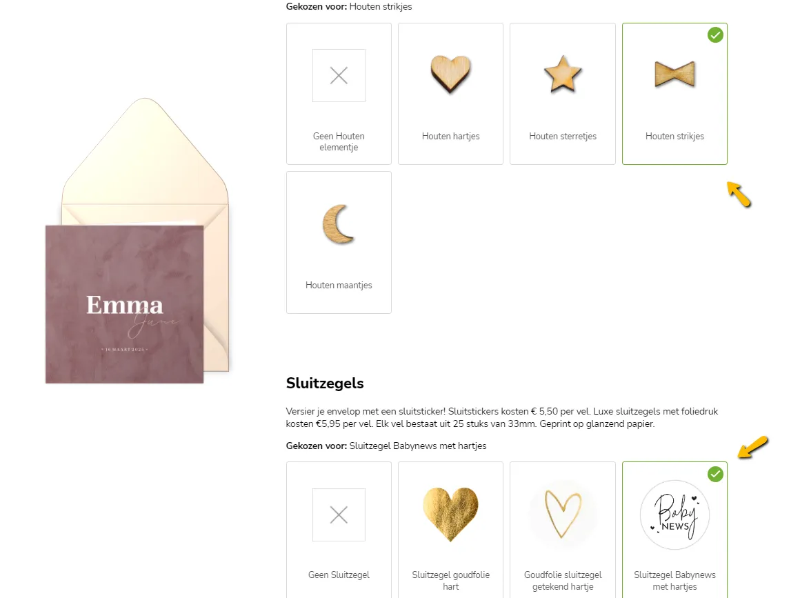 Set bij het bestellen van een pakket
