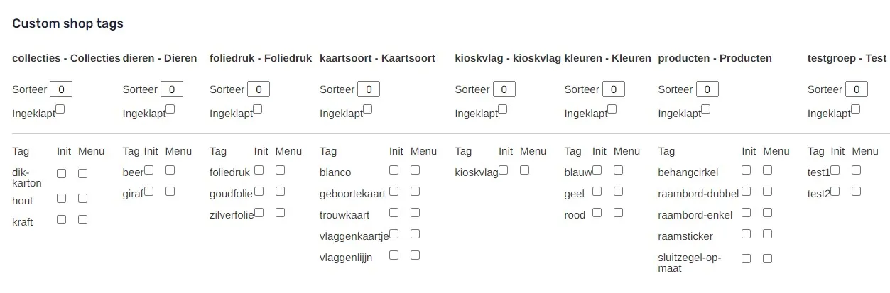 Tags op pagina instellen