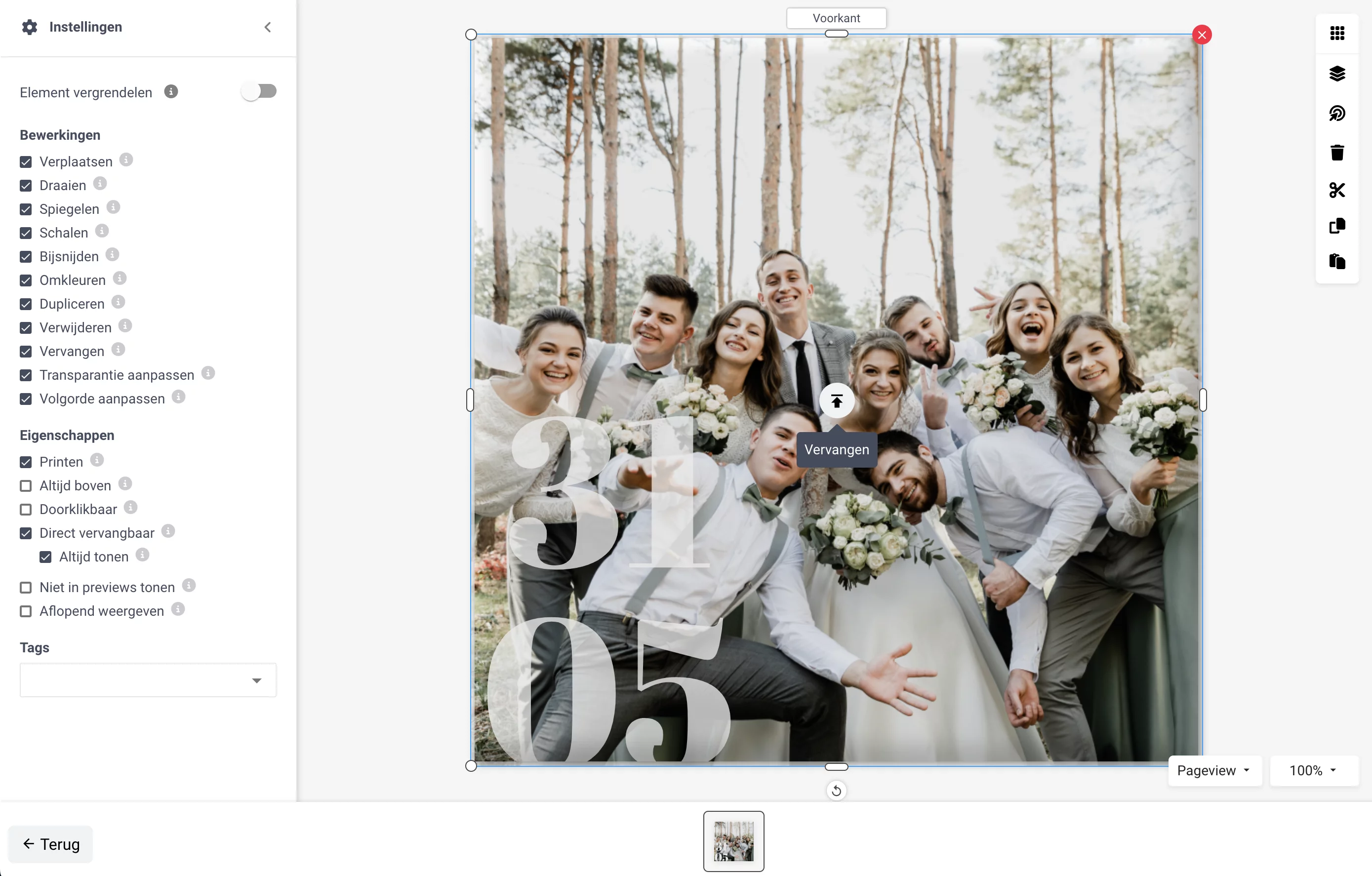 Ontwerp canvas in de editor