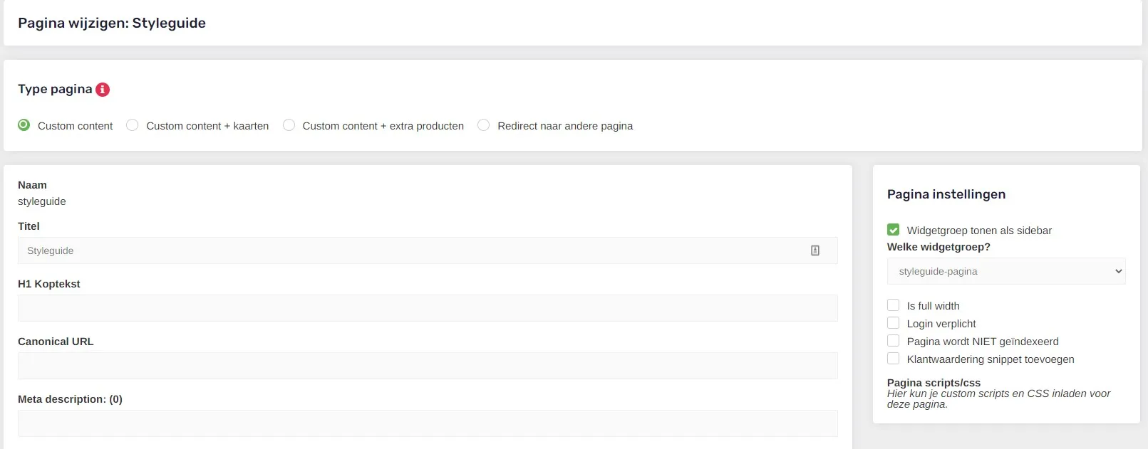 Widget aan pagina koppelen