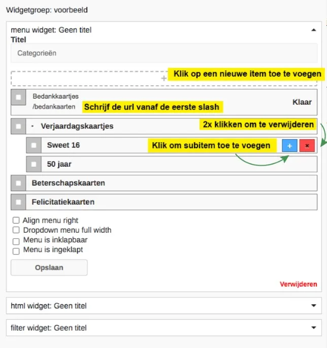 Nieuwe widgetgroep toevoegen